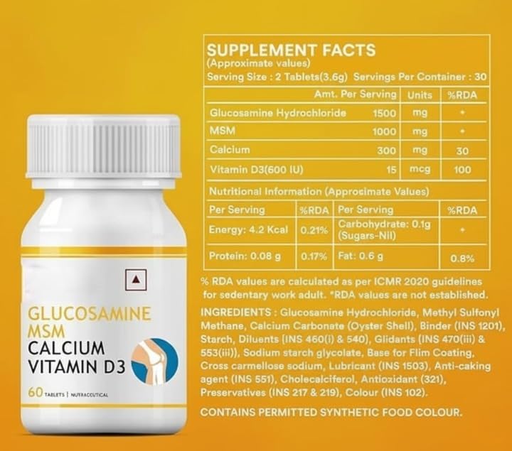 Glucosamine Tablets with MSM Calcium & Vitamin D3 60 Tablets X1564