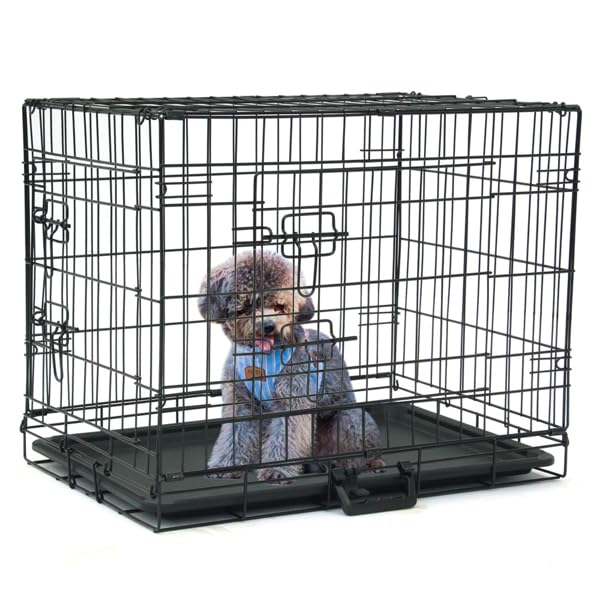 24-48 Inch Folding Dog Crate with Tray and Divider Panel B304