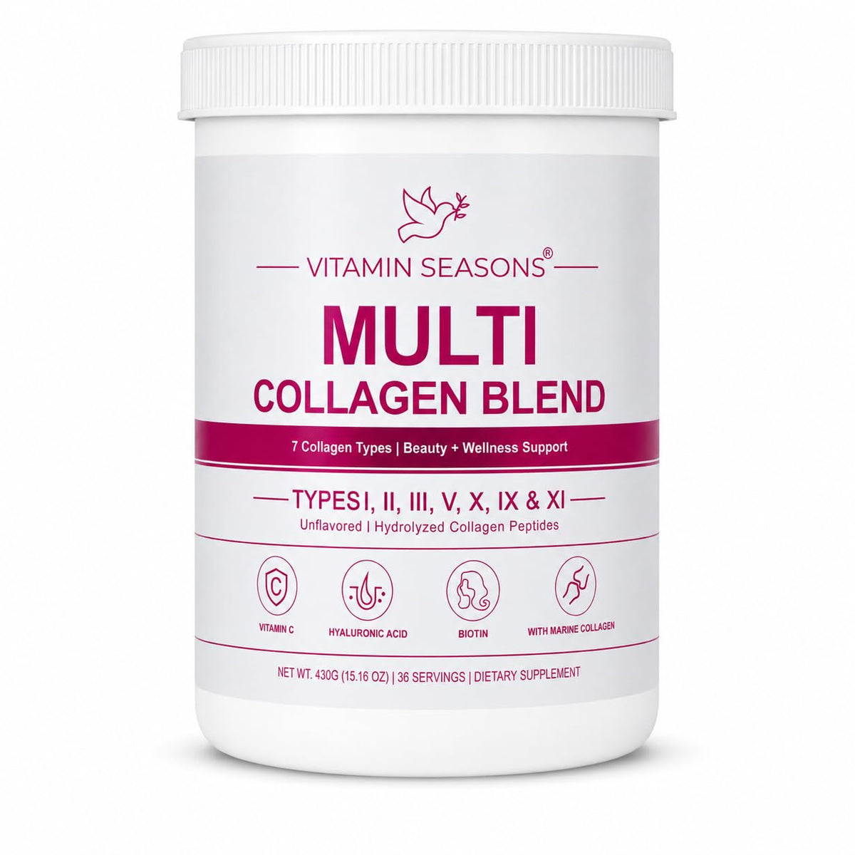 Unflavored Hydrolyzed Collagen Peptides Powder 15.16 oz J6237