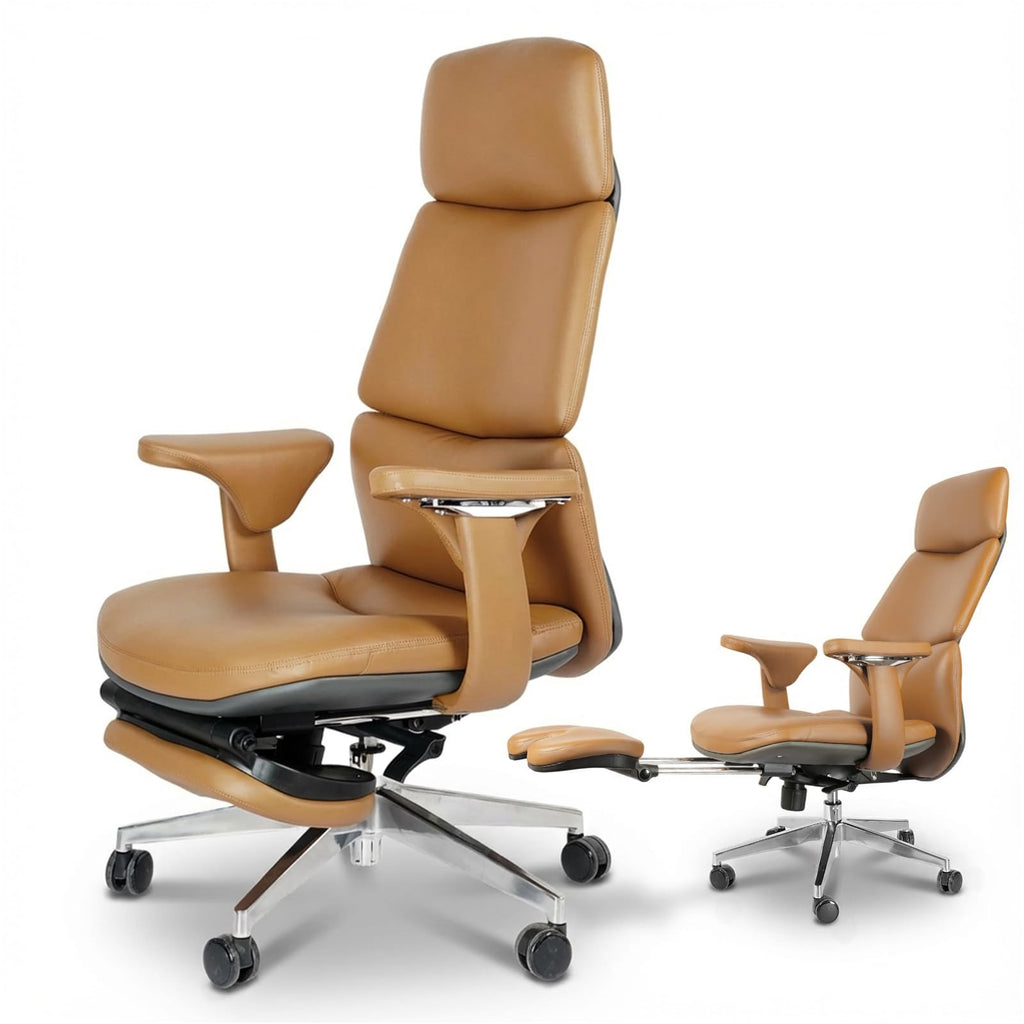 Ergonomic Genuine Leather Office Chair with Footrest O4365