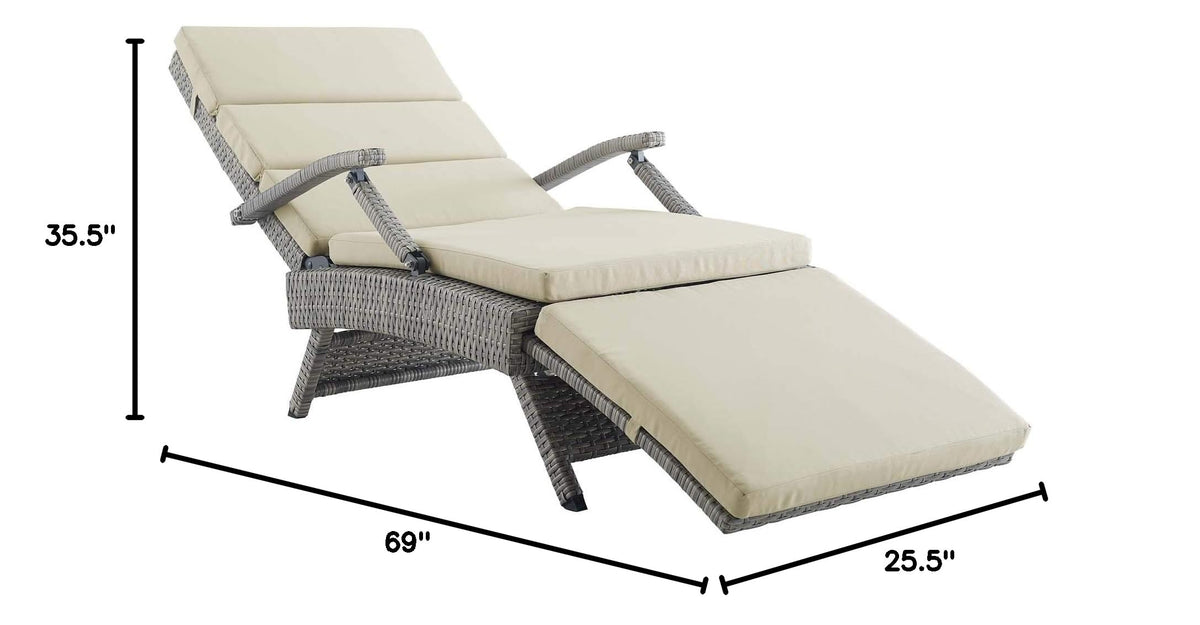 Light Gray Beige Wicker Rattan Chaise Lounge O867
