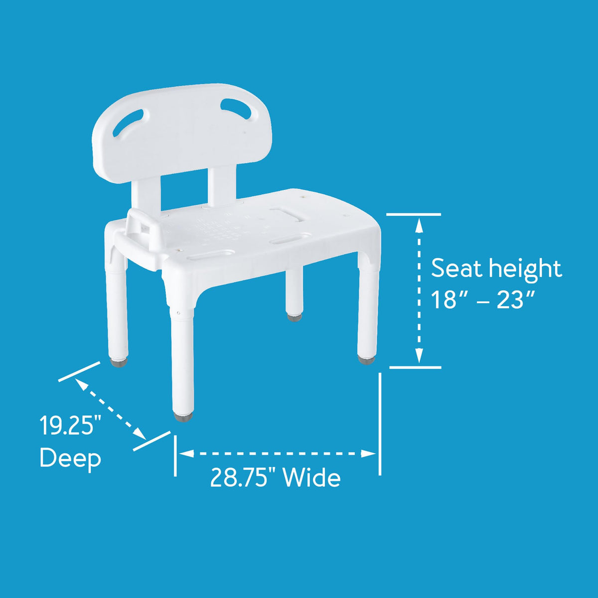 Bath Transfer Bench with Backrest and Adjustable Legs M348