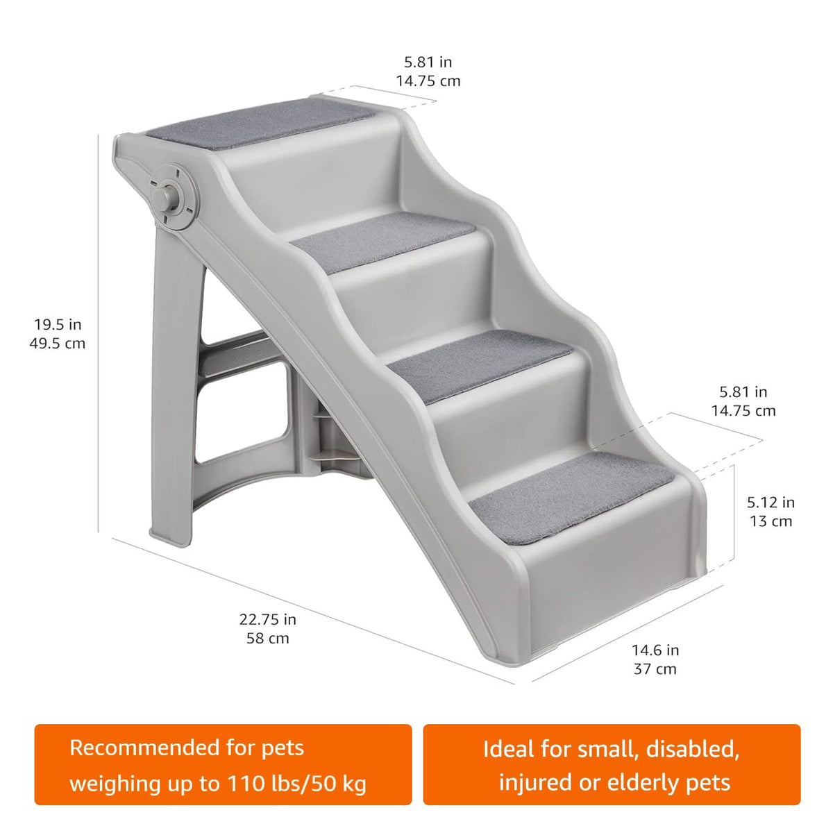 Foldable Non-Slip Pet Stairs Grey I94672