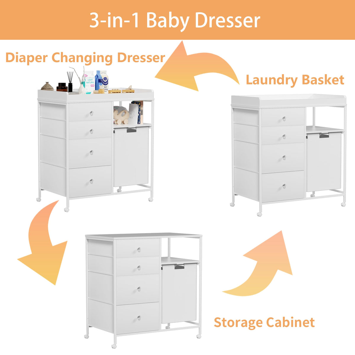 32.6" Baby Changing Station with 4 Wheels H4015