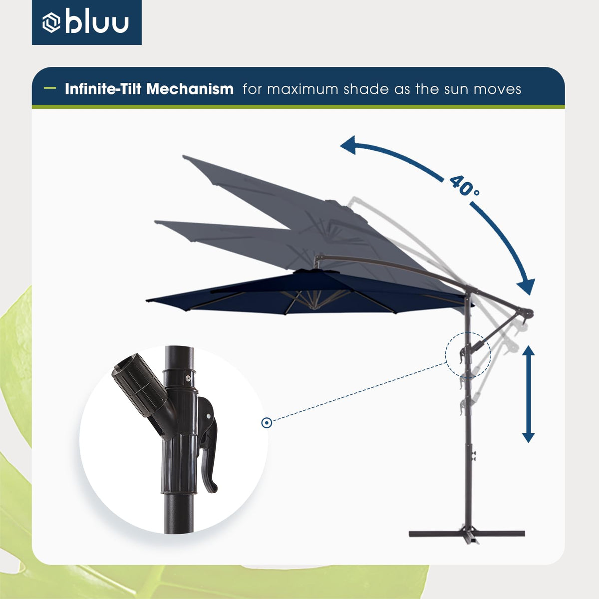 10 FT Navy Blue Patio Offset Umbrella L616