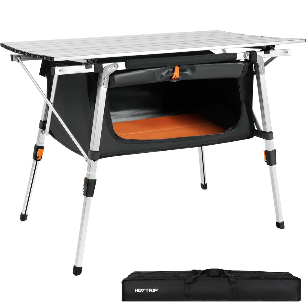 Adjustable Height Folding Camping Table with Storage S866