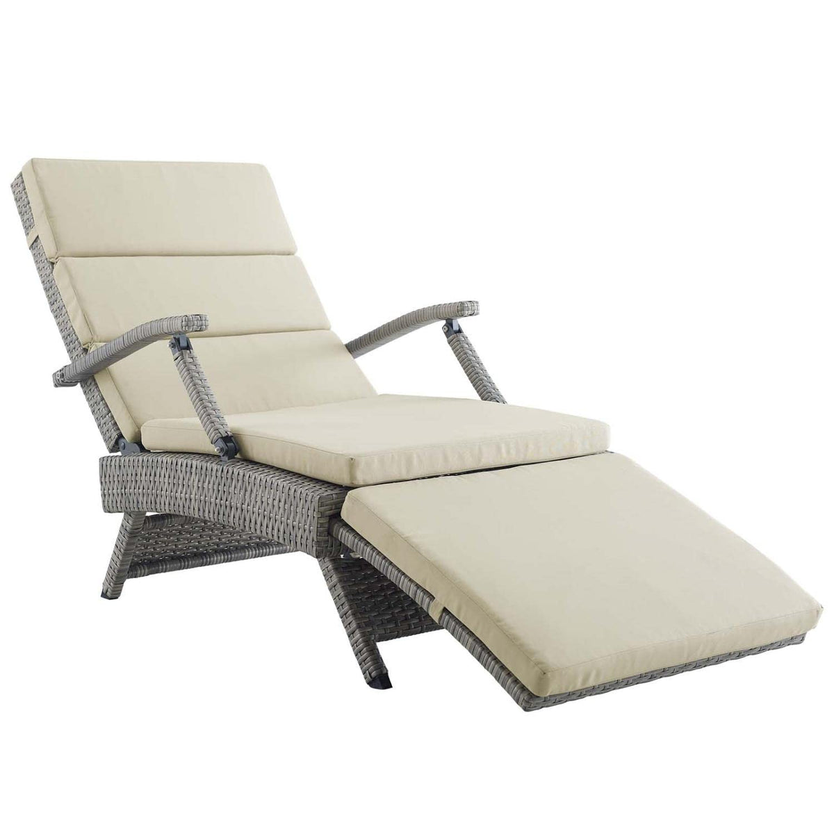 Light Gray Beige Wicker Rattan Chaise Lounge O867