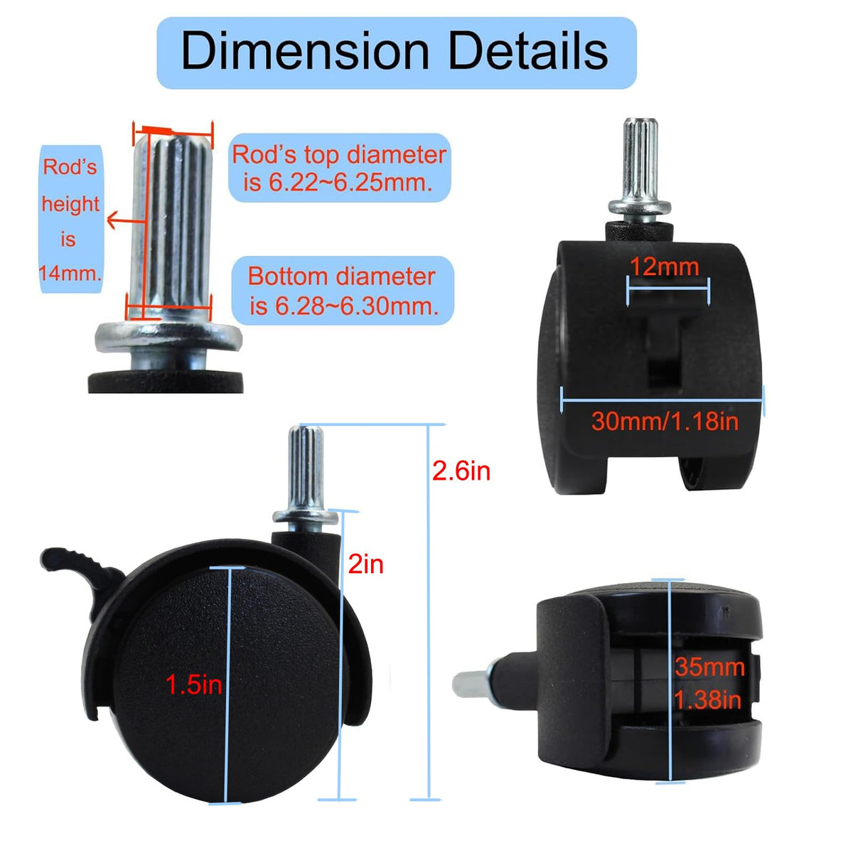 1.5 Inch Locking Swivel Caster Wheels 4 Pack R763