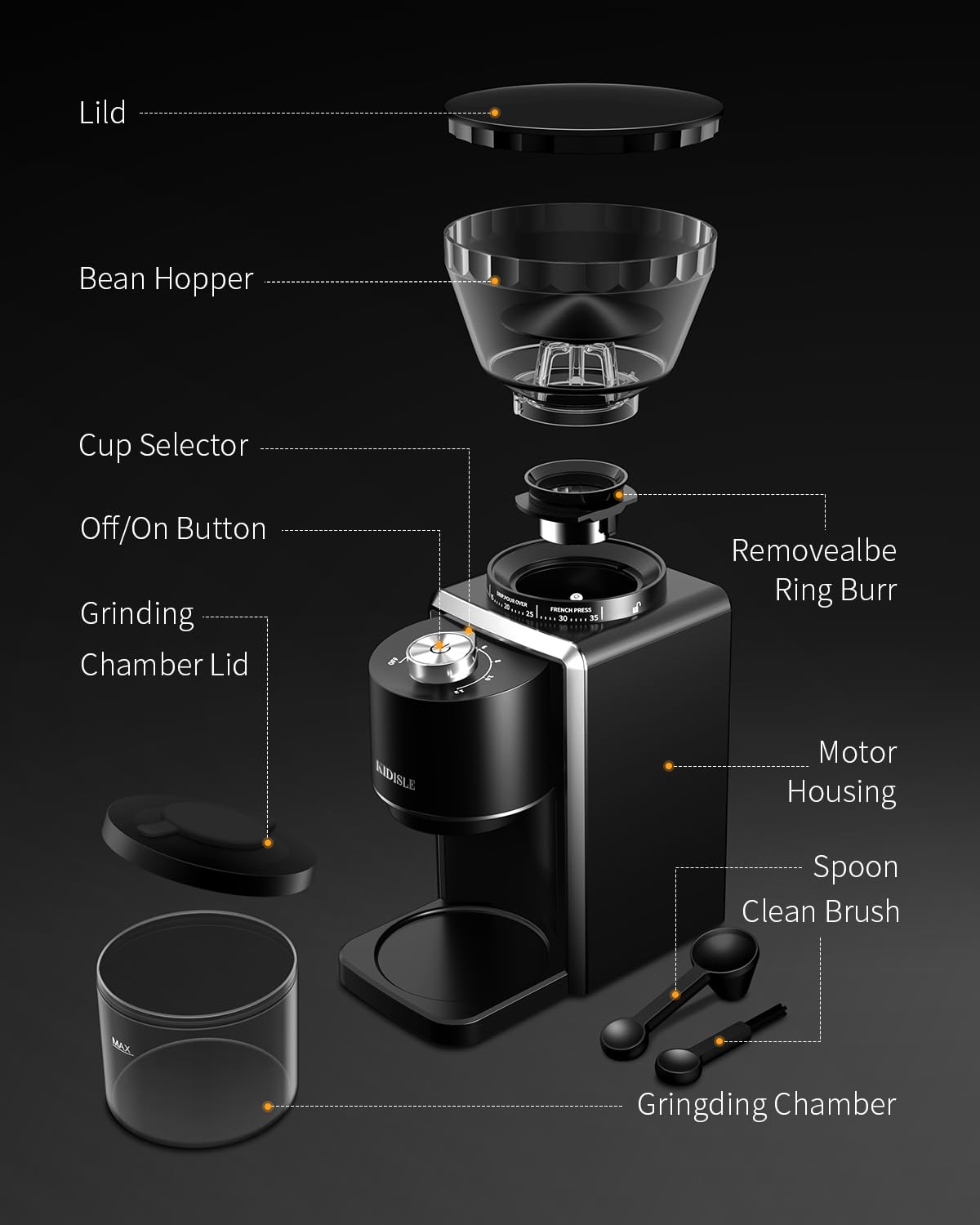 Conical Burr Electric Coffee Grinder 35 Settings Black M598968