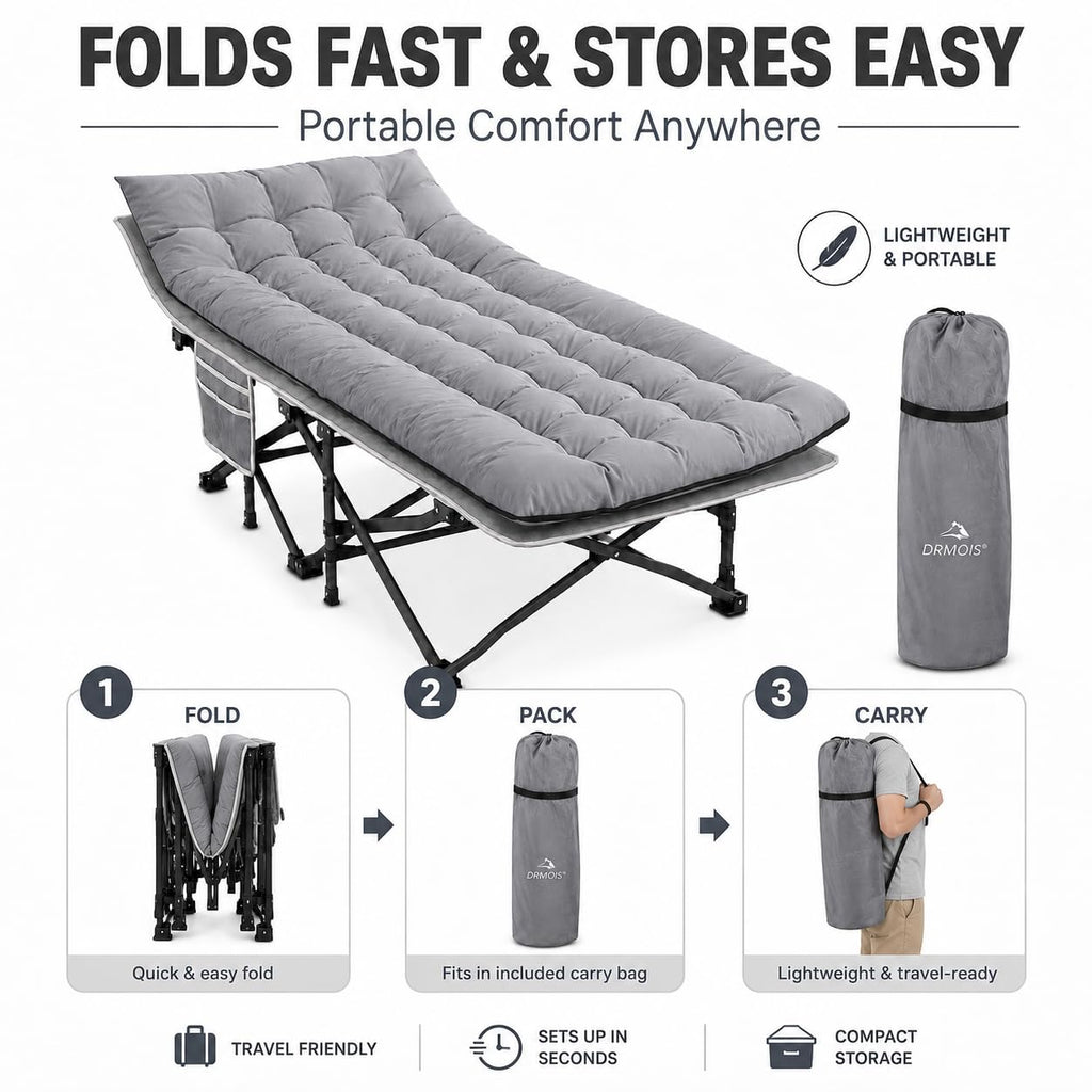 Oversized Portable Foldable Camping Cot with Sleeping Pad W7064