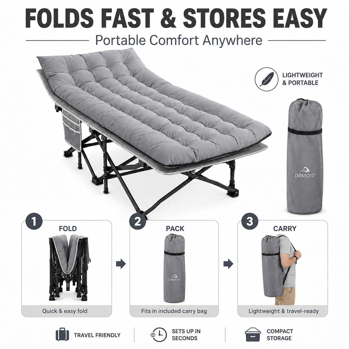 Oversized Portable Foldable Camping Cot with Sleeping Pad W7064