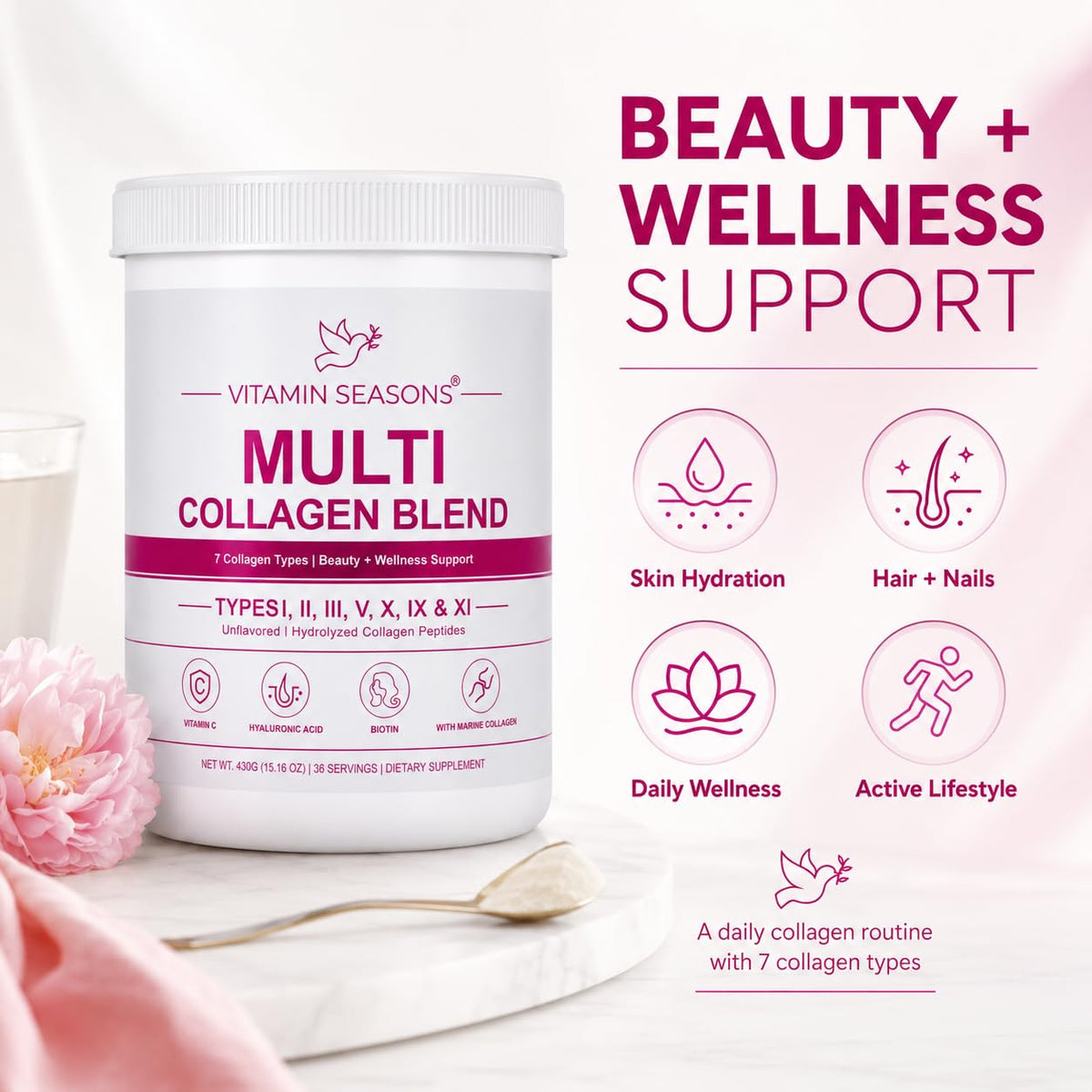 Unflavored Hydrolyzed Collagen Peptides Powder 15.16 oz J6237