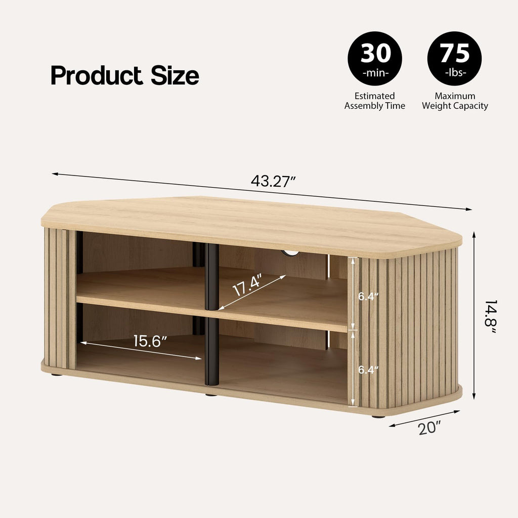 43 Inch Corner TV Stand with Sliding Tambour Door Y34245