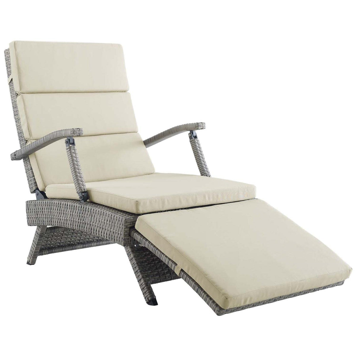 Light Gray Beige Wicker Rattan Chaise Lounge O867