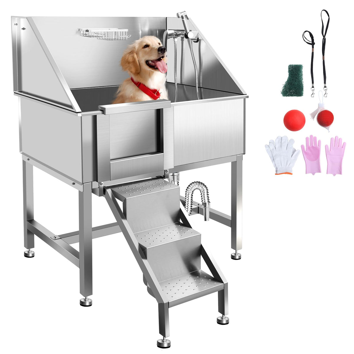 38" Stainless Steel Dog Grooming Tub with Sliding Door S23071