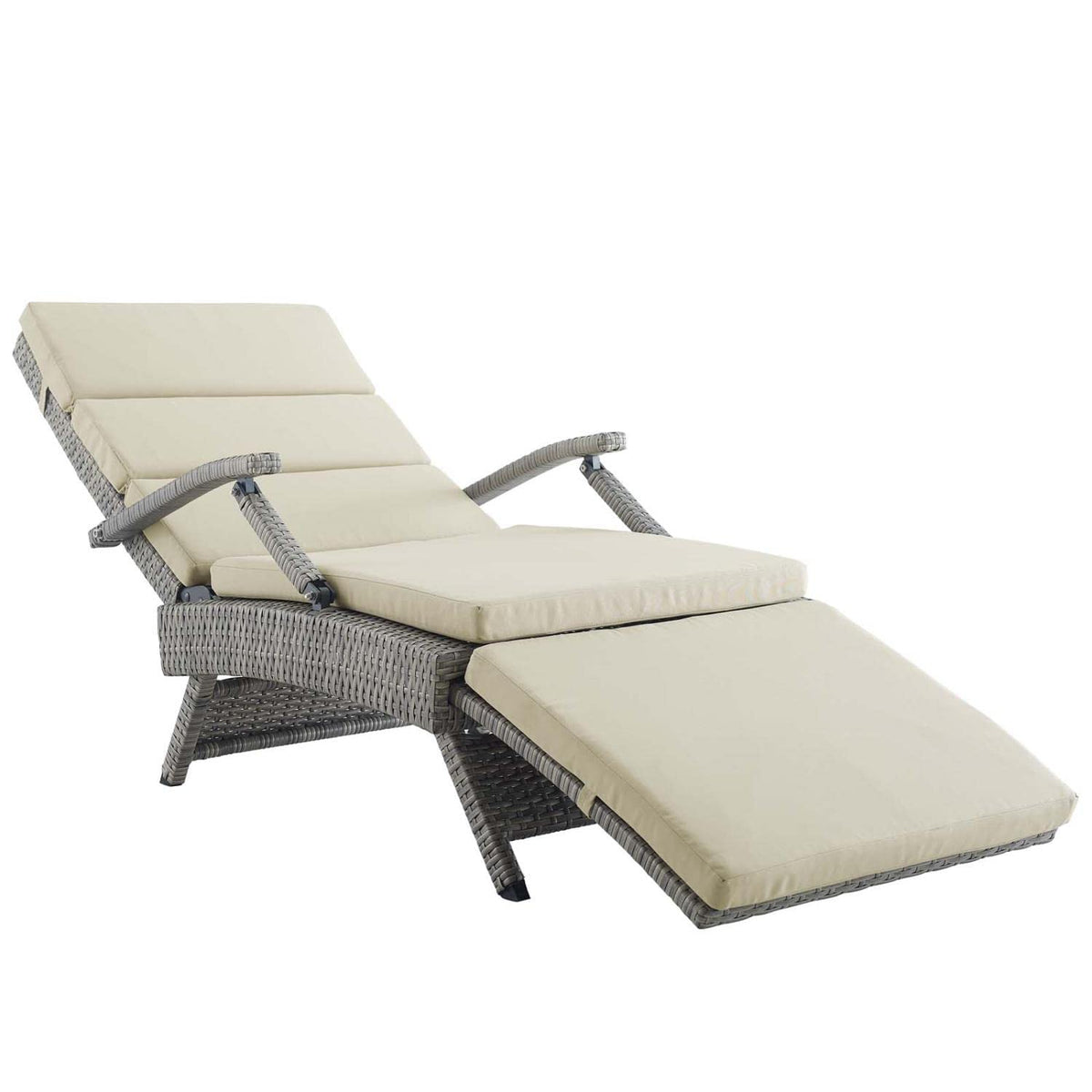 Light Gray Beige Wicker Rattan Chaise Lounge O867