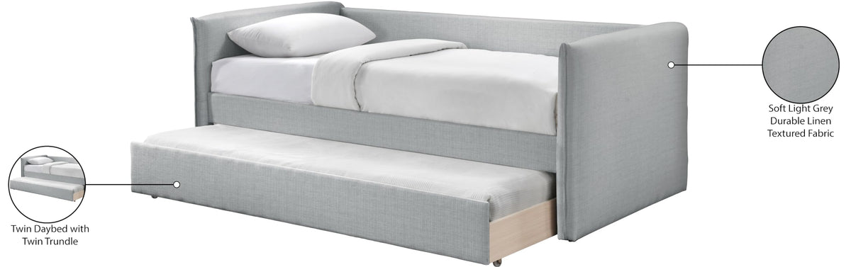 Light Grey Linen Textured Twin Daybed with Trundle Z525