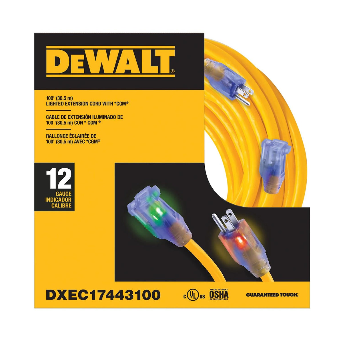 100 Foot 12/3 SJTW Lighted Extension Cord D9628
