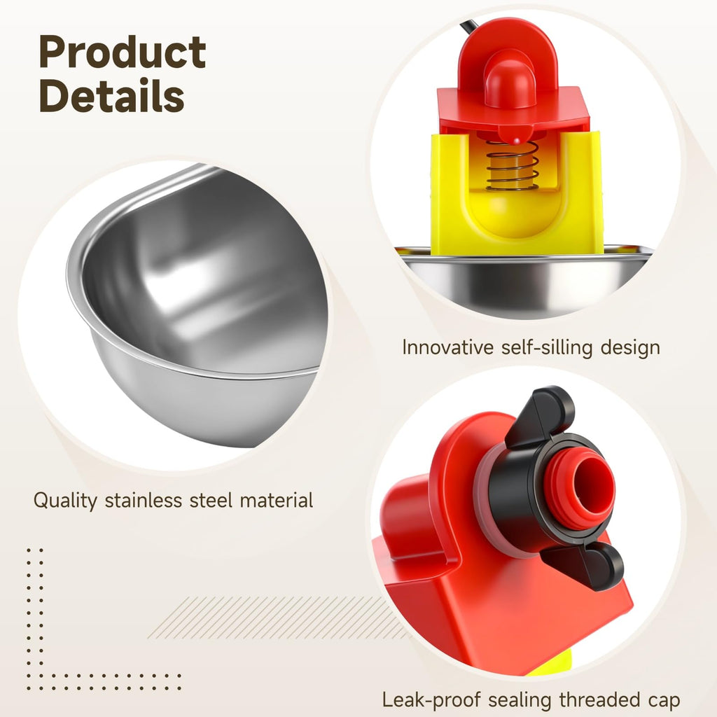 12 Pcs Stainless Self-Filling Chicken Water Cups G630