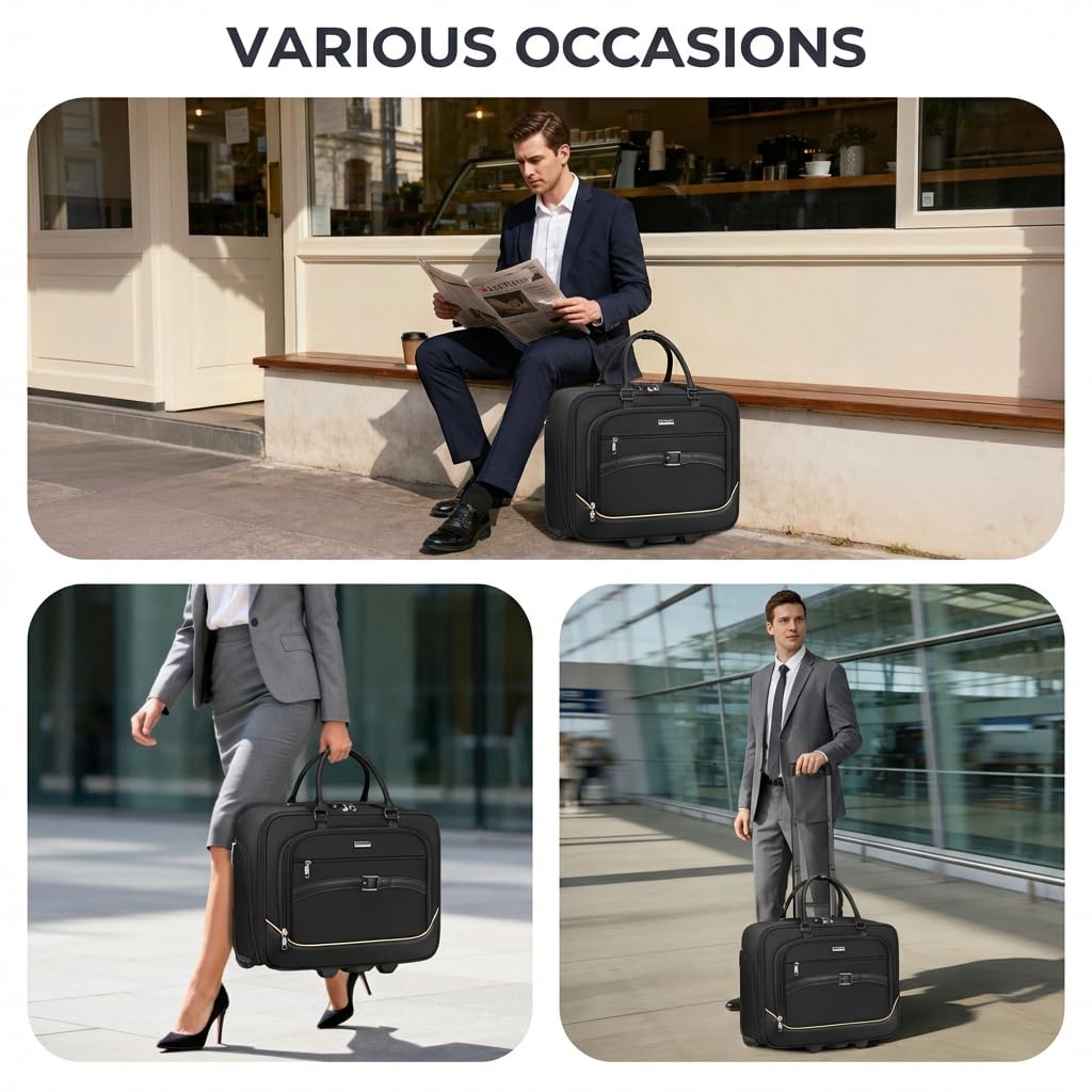 Black 17.3 In Rolling Laptop Bag with Wheels Y8948