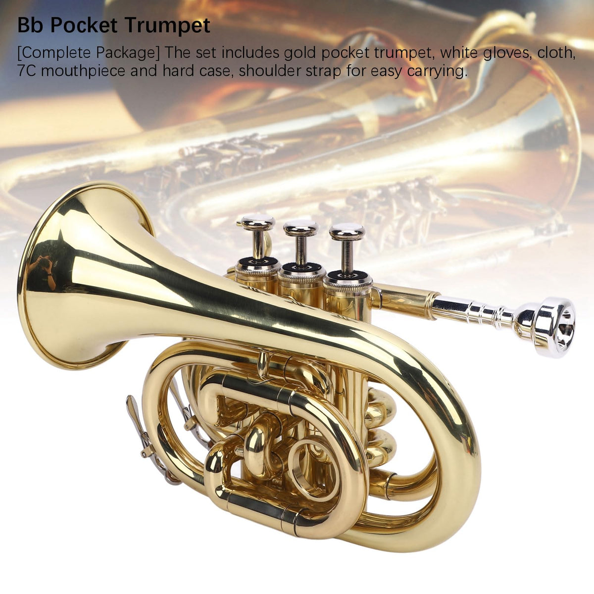Bb Pocket Trumpet, Ni Plated Brass with 7C Mouthpiece U43846