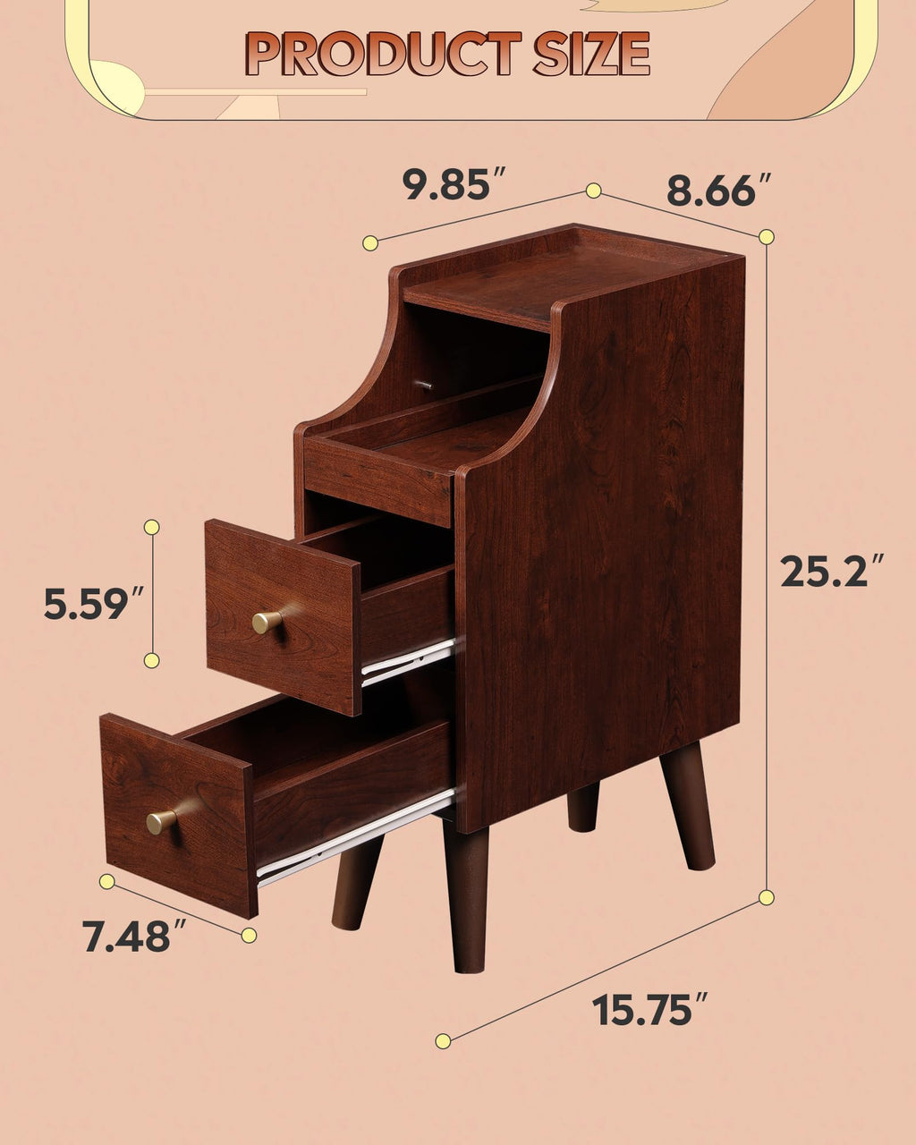 Slim Narrow Nightstand with Drawer S6740