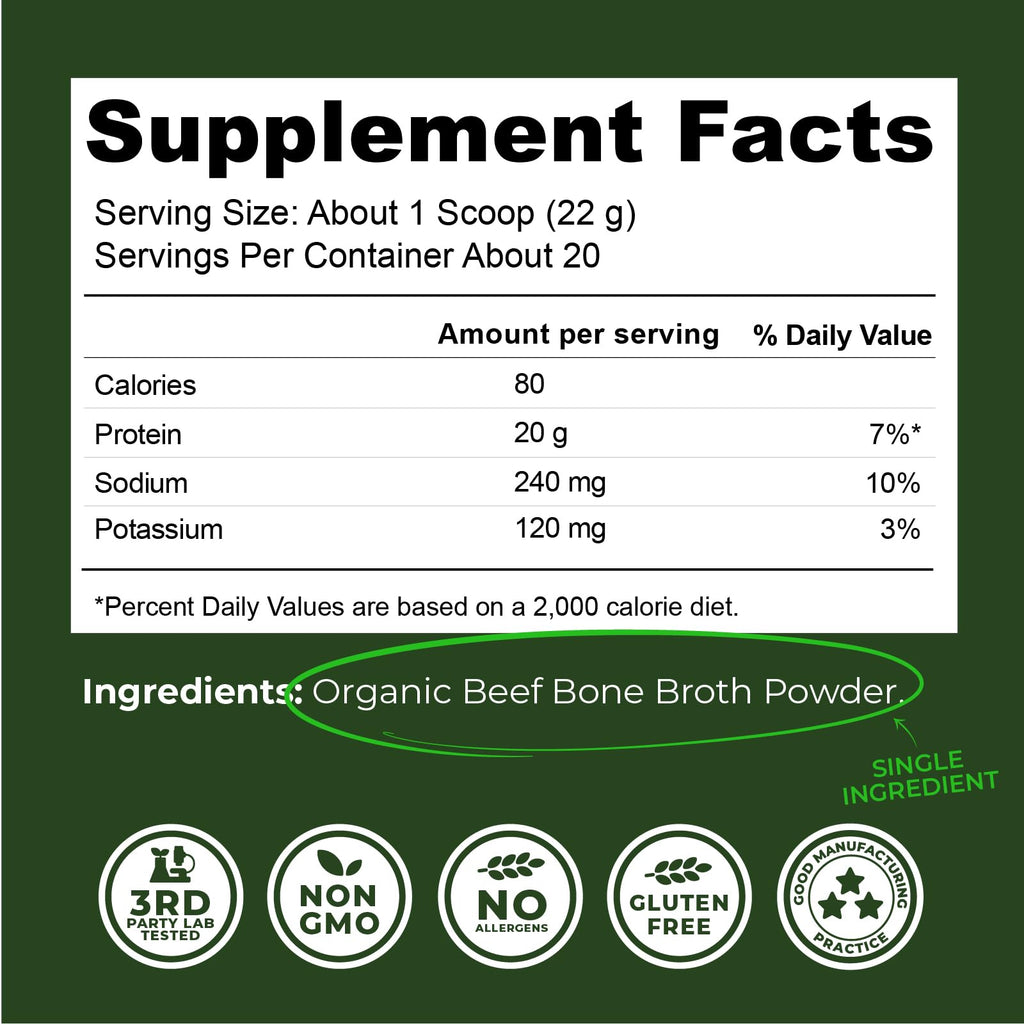 Organic Grass Fed Beef Bone Broth Protein Powder 16oz S5468