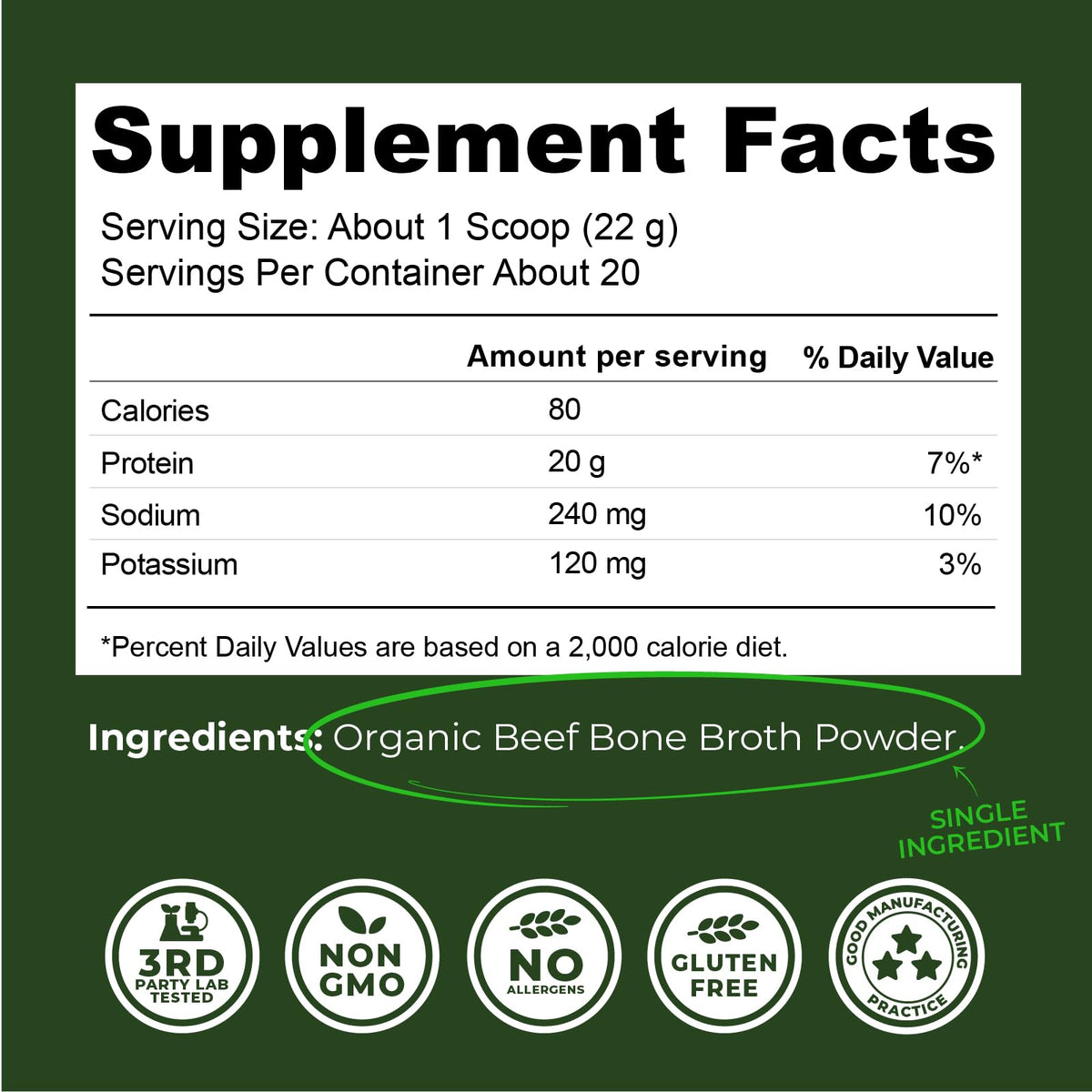 Organic Grass Fed Beef Bone Broth Protein Powder 16oz S5468