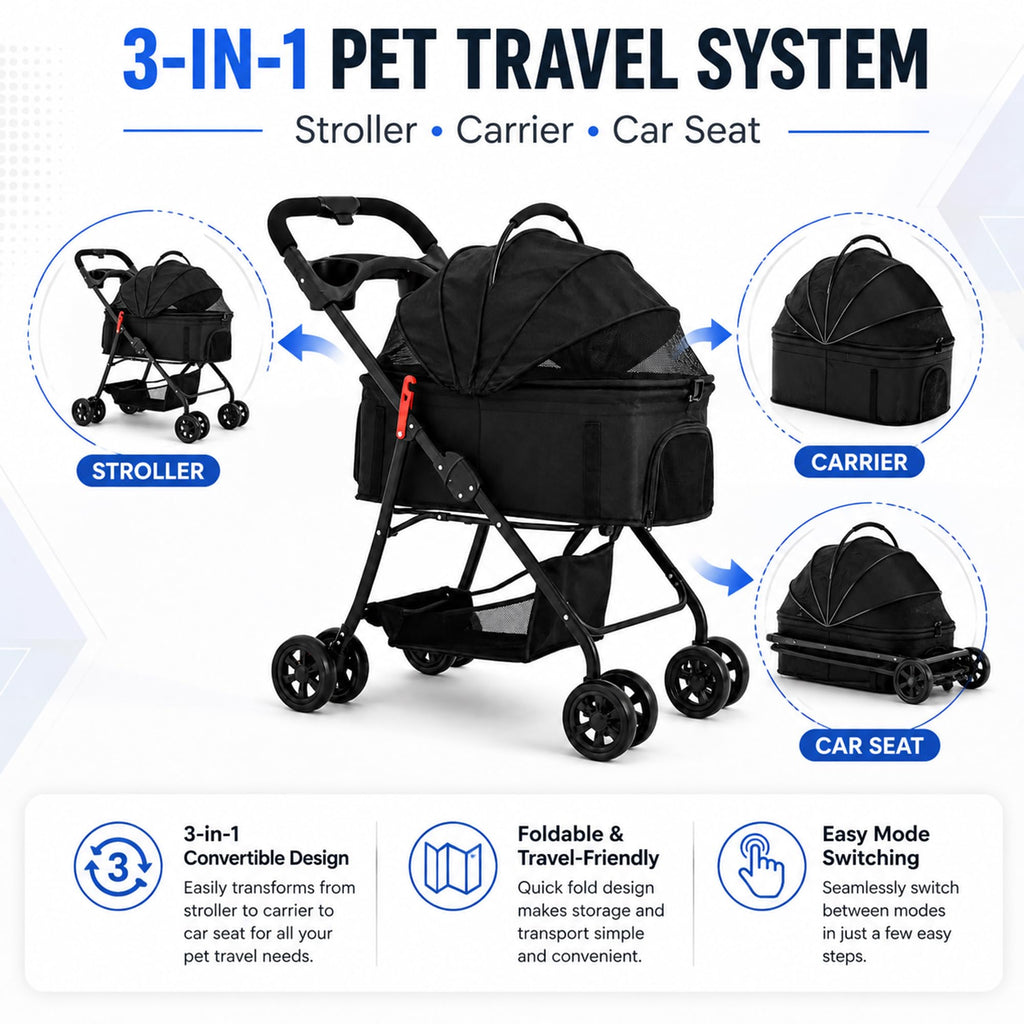 Foldable Pet Stroller with Cup Holder T392