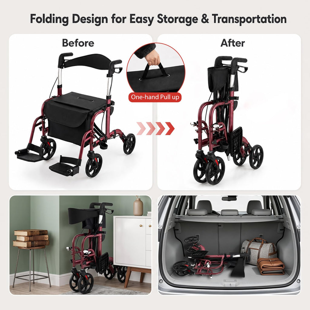 Foldable Rollator Walker 4 Wheel Transport Chair F164260
