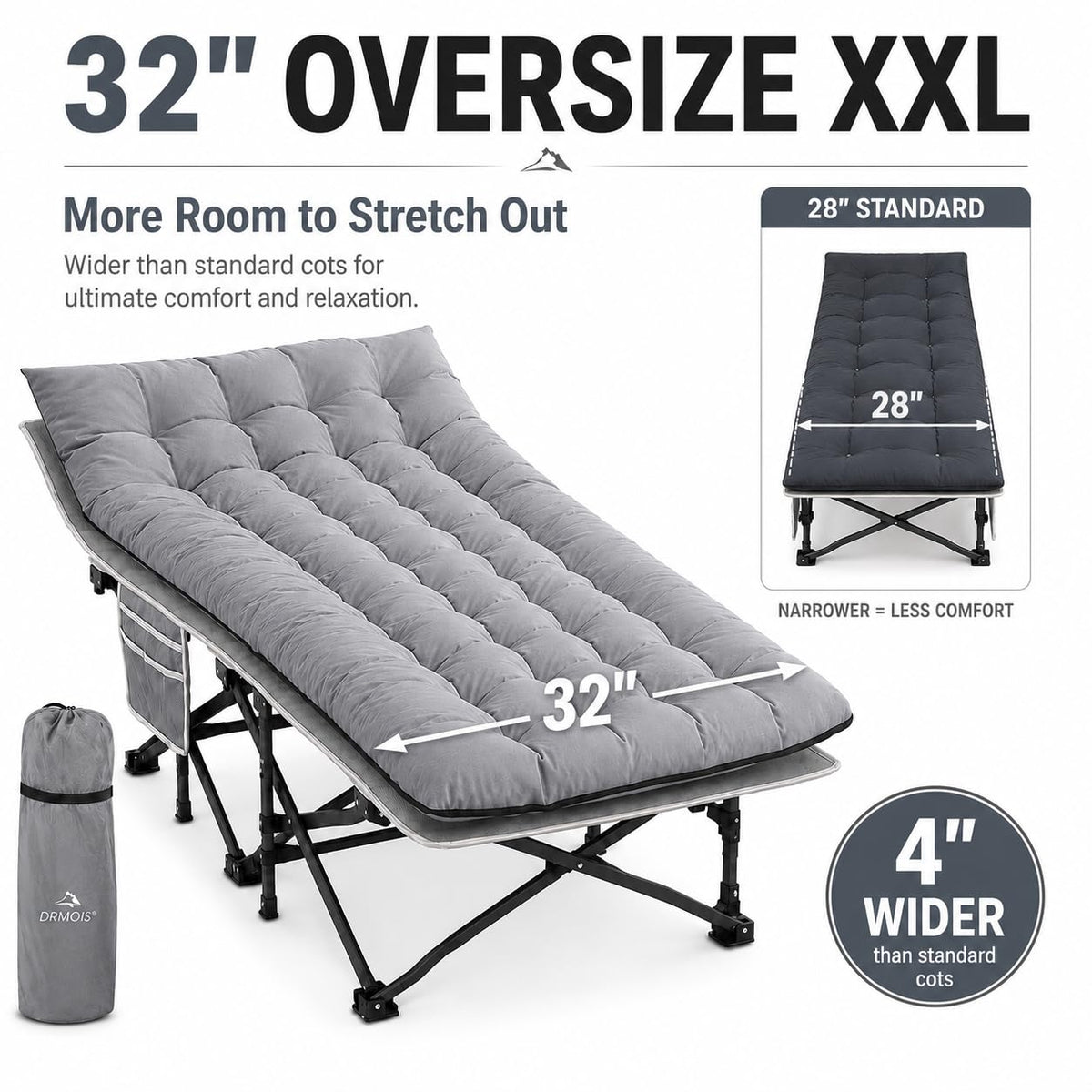 Oversized Portable Foldable Camping Cot with Sleeping Pad W7064