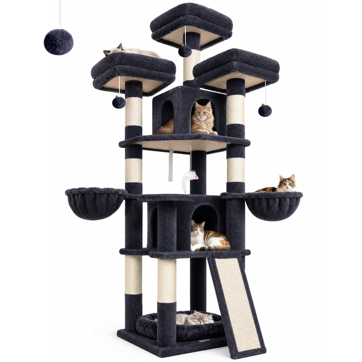 70 Inch Dark Gray Cat Tree with Scratching Post B940584
