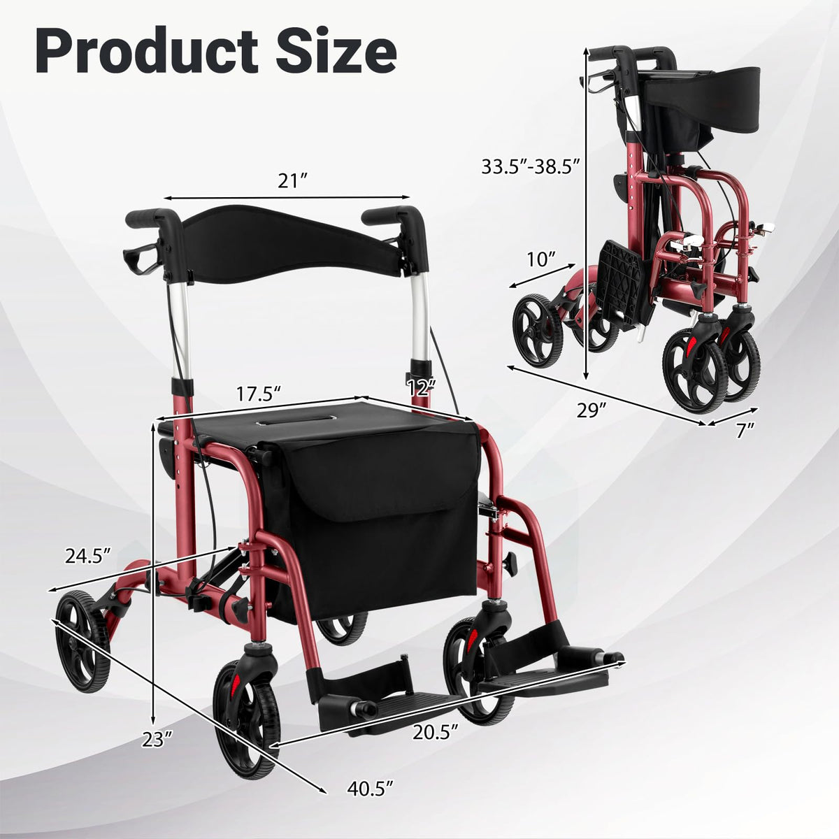 Foldable Rollator Walker 4 Wheel Transport Chair F164260