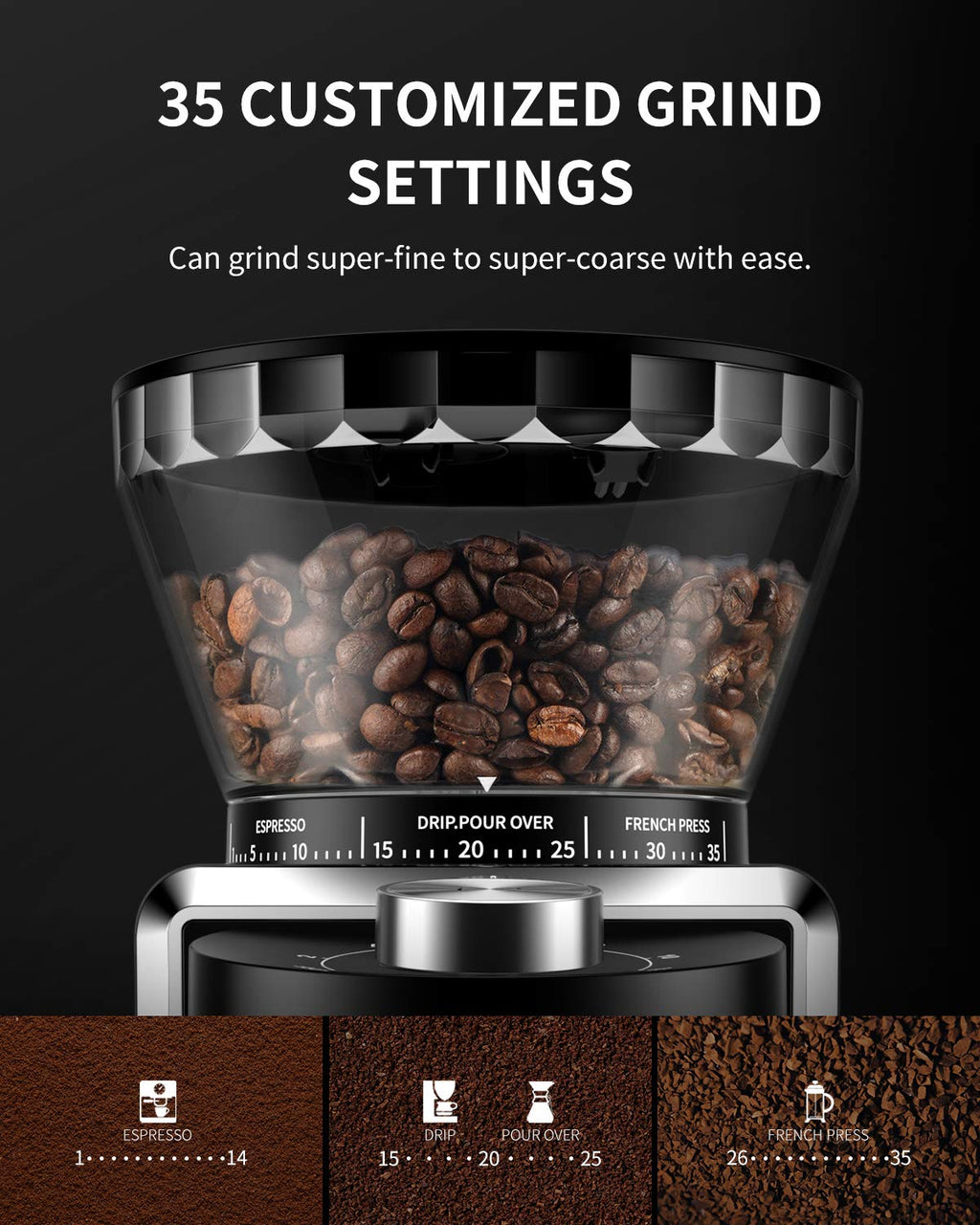 Conical Burr Electric Coffee Grinder 35 Settings Black M598968