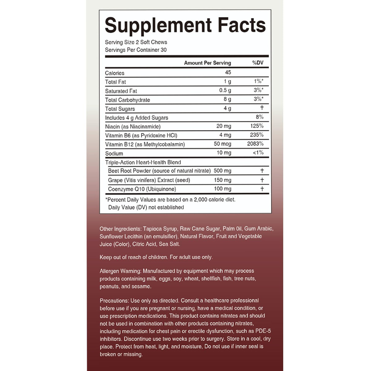 Beet Chews with Grape Seed Extract & CoQ10, 60 Chews X441
