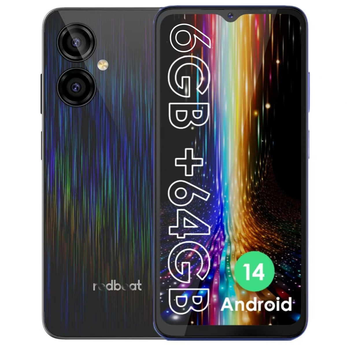 Unlocked Android 14 Cell Phone 6.52 Inch 6GB RAM 64GB ROM Black W732