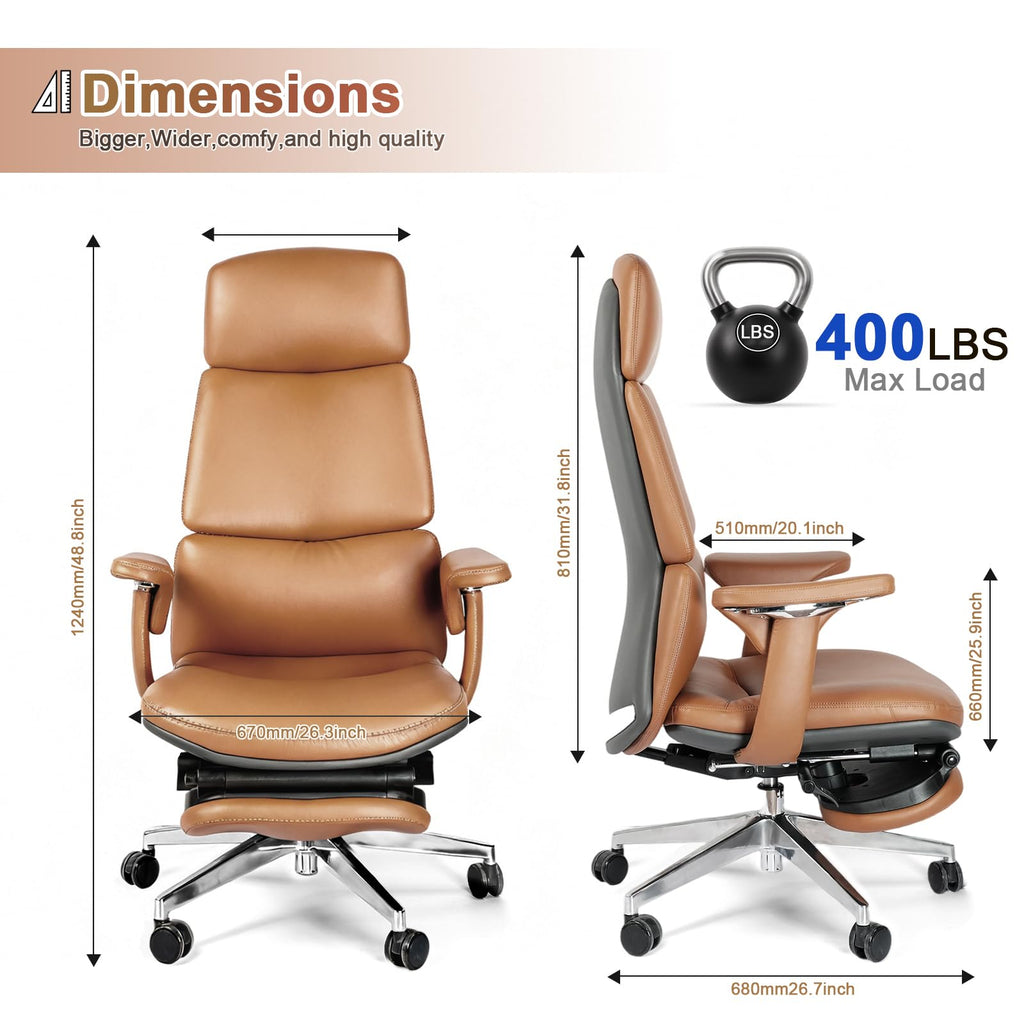 Ergonomic Genuine Leather Office Chair with Footrest O4365