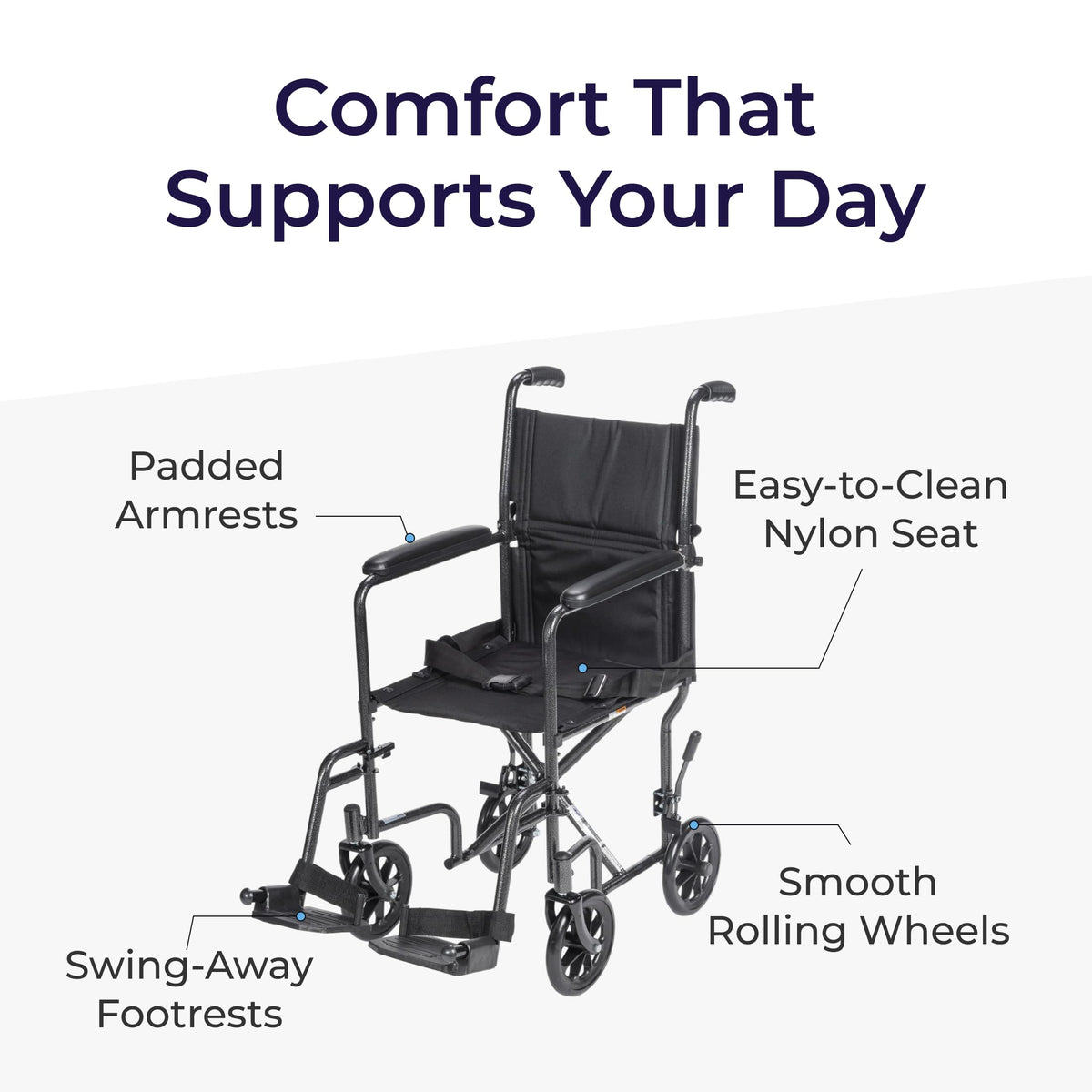 Folding Transport Wheelchair with Swing-Away Footrest I907