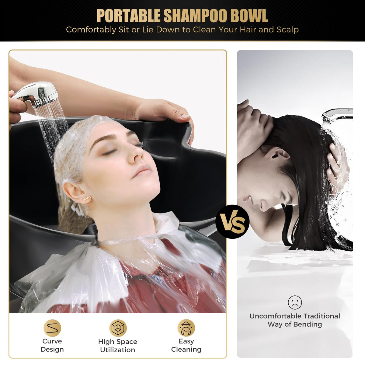 Portable Shampoo Basin with 2 Buckets, Height Adjustable Y191724