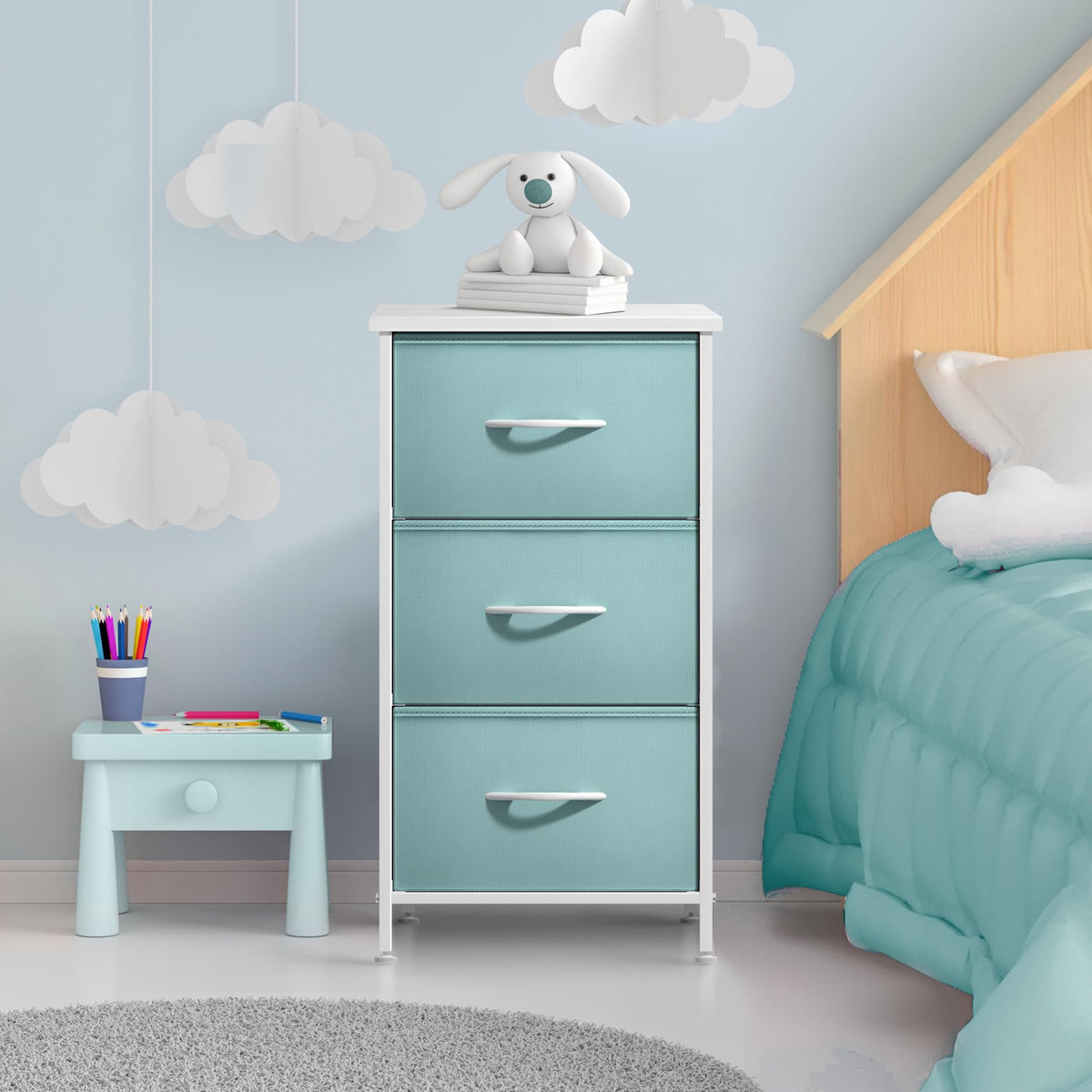 Aqua 3 Drawer Nightstand N832