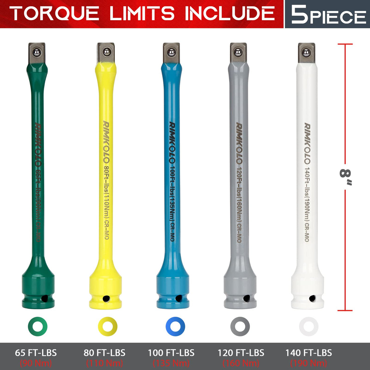 1/2" Drive 5-Piece Impact Torque Limiting Extension Bar Set T67817