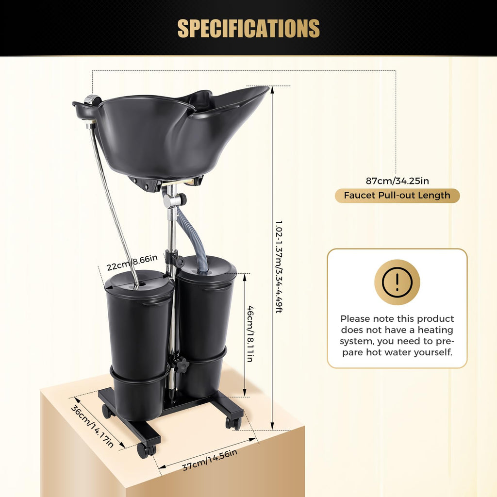 Portable Shampoo Basin with 2 Buckets, Height Adjustable Y191724