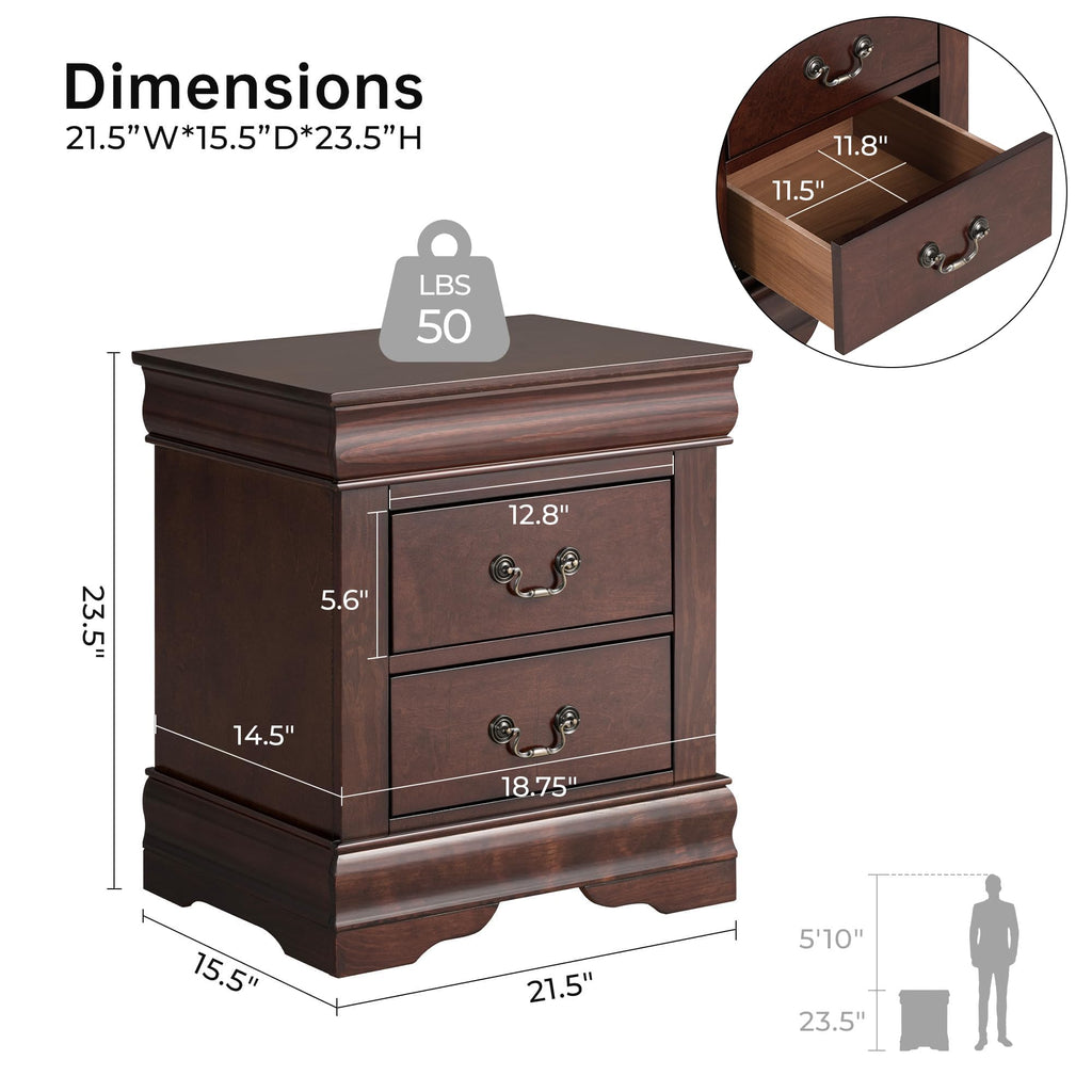 Cherry Wood Nightstand Set of 2 with 2 Drawers V694923