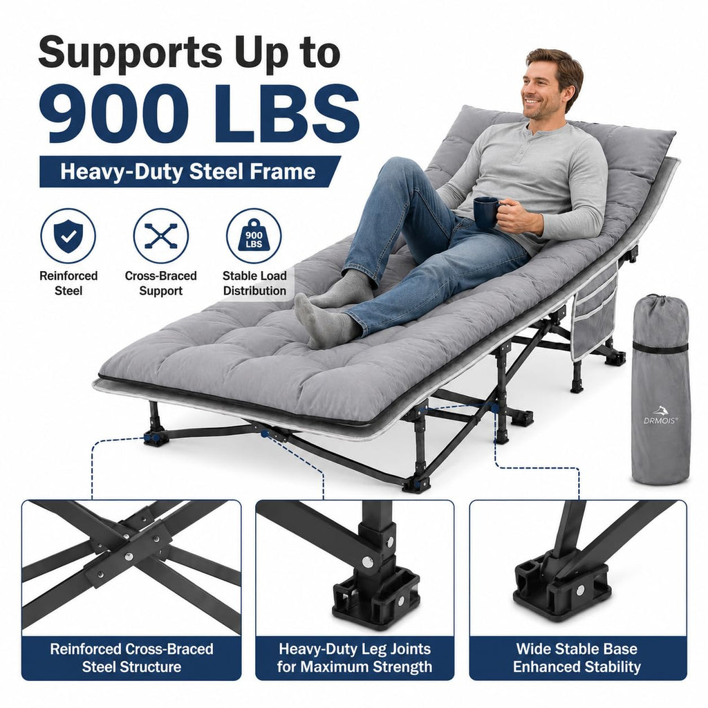 Oversized Portable Foldable Camping Cot with Sleeping Pad W7064