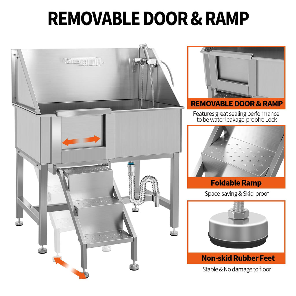 38" Stainless Steel Dog Grooming Tub with Sliding Door S23071