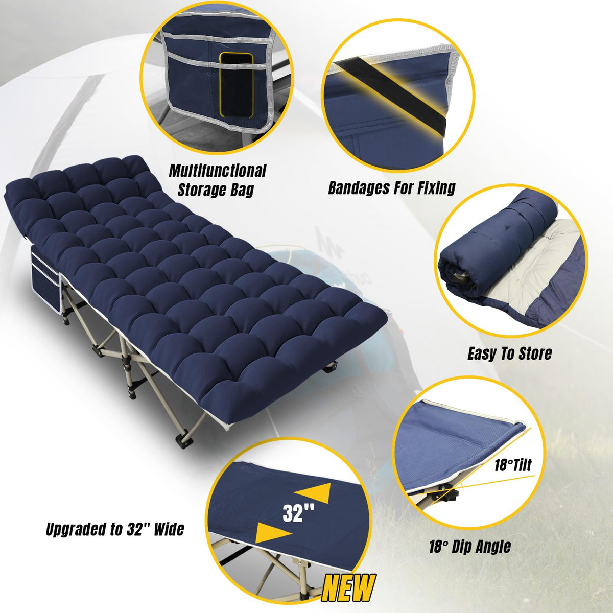Folding Camping Cot with Mattress and Carry Bag C10218