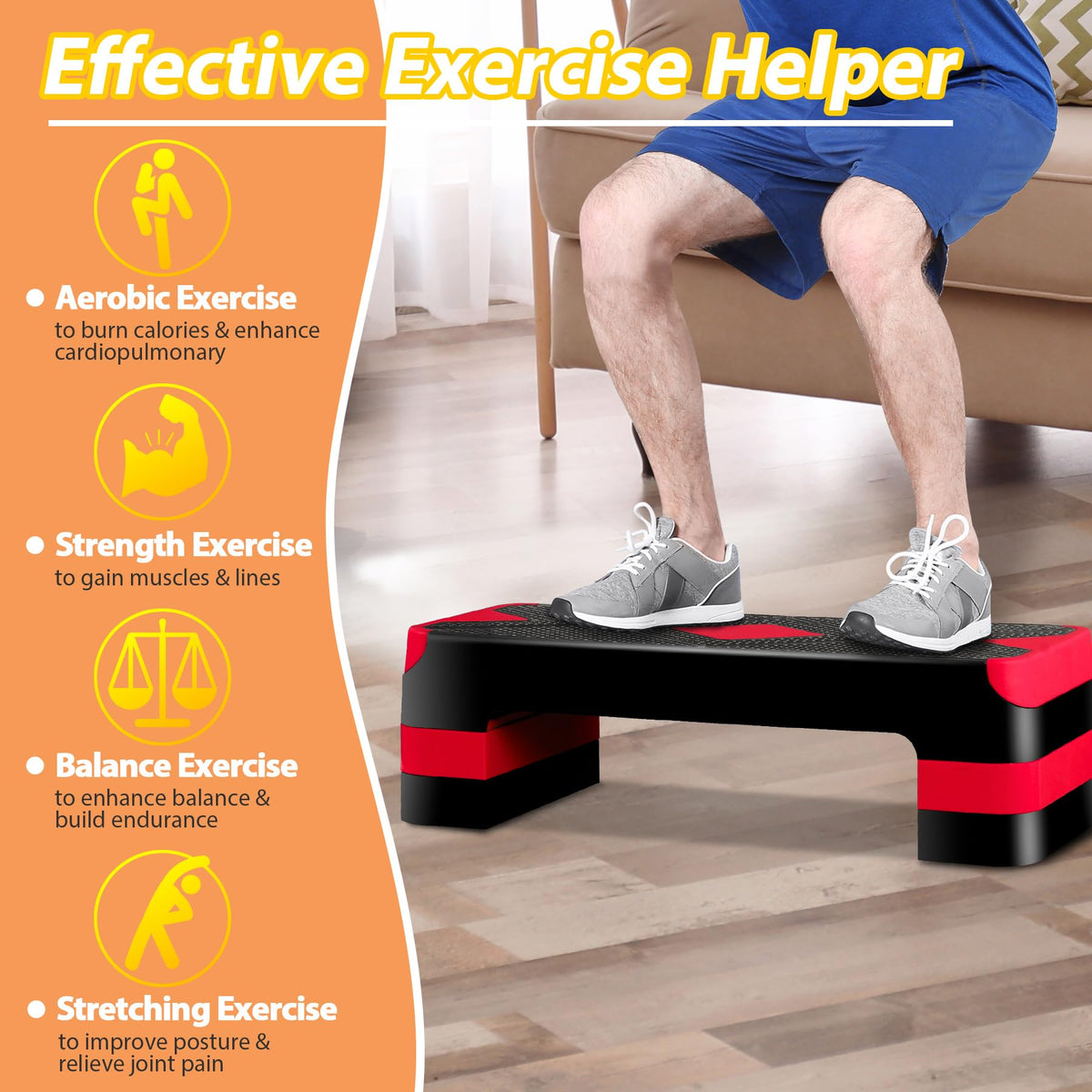 27'' Adjustable Non-Slip Aerobics Stepper with 4 Risers M457961