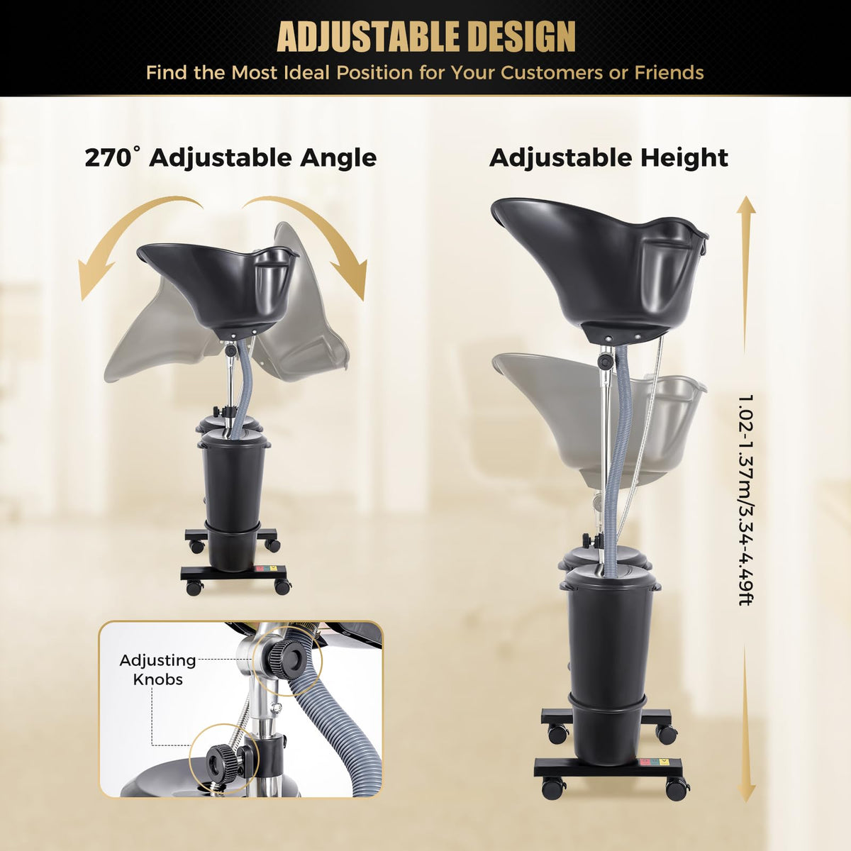 Portable Shampoo Basin with 2 Buckets, Height Adjustable Y191724