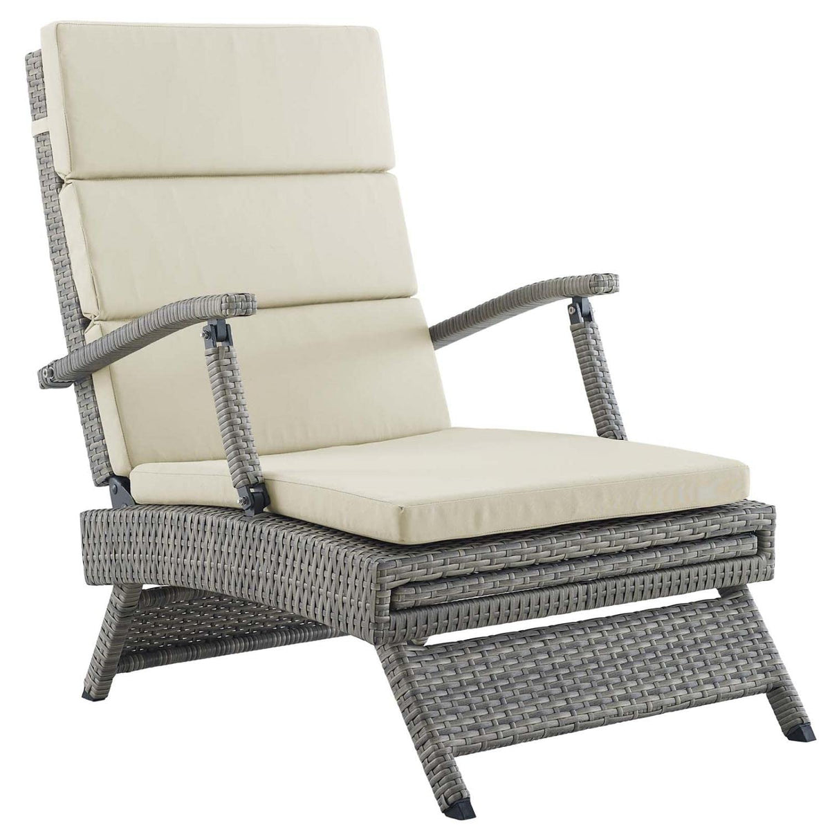 Light Gray Beige Wicker Rattan Chaise Lounge O867