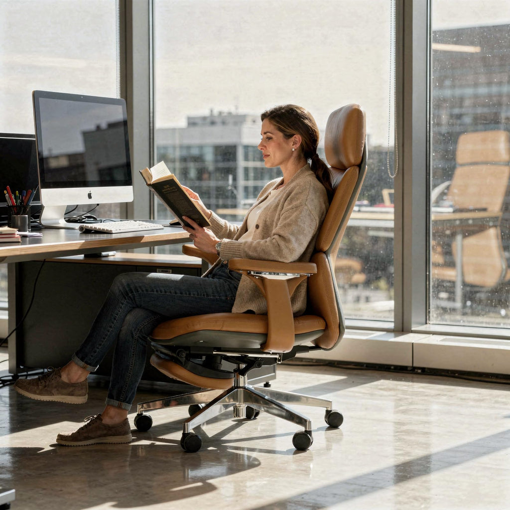 Ergonomic Genuine Leather Office Chair with Footrest O4365